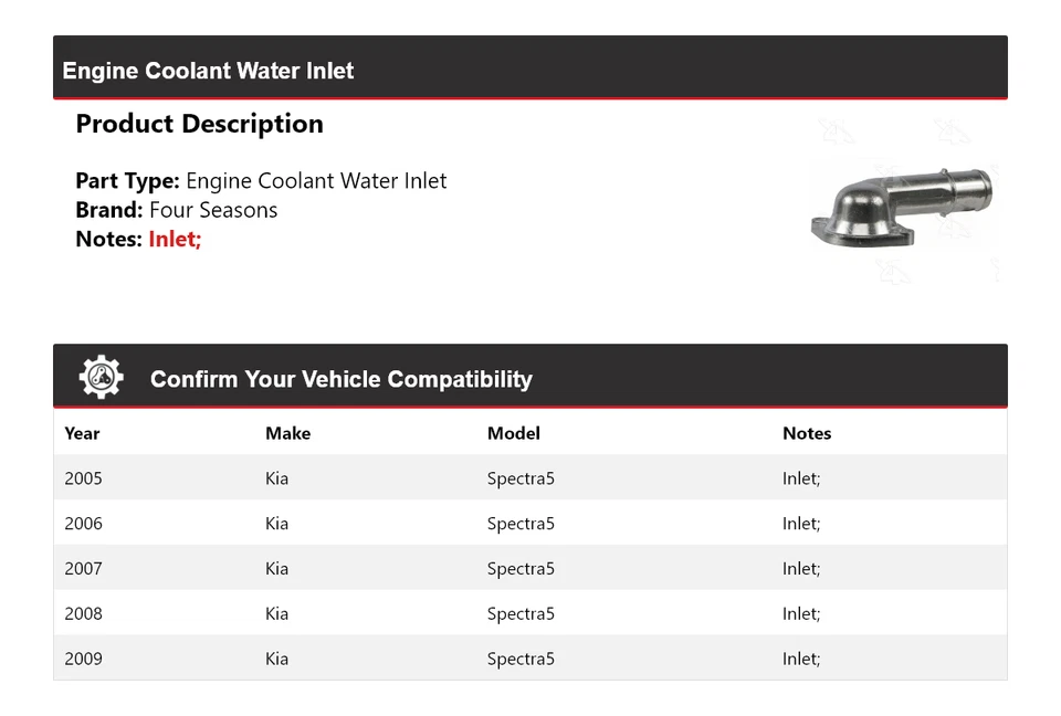Entrada de agua refrigerante motor Kia Spectra5 2005-2009 4 estaciones 2006 2007 2008 Foto 2 de 4