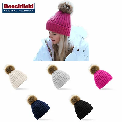 BEECHFIELD CAPPELLO INVERNALE UOMO DONNA CON PON PON IN ECO PELO ANTI FREDDO VENTO NEVE SCI