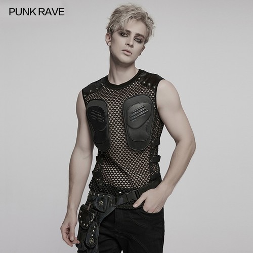Punk Rave Men Black Gothic Cyber Punk Mesh Patchwork Vest Sleeveless Tops - Bild 2 von 18