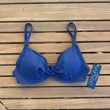 NWT Catalina Womens Twist Front Underwire Bikini Top Navy Blue Small
