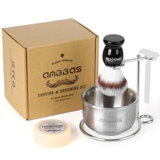 Synthetic Badger Shaving Brush,Stainless Steel Shaving Razor and Brush Stand..