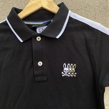 Psycho Bunny Kids Black Polo Shirt Cotton Pima Logo Trim Size Medium 10 12