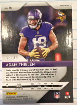 Panini 2018 Prizm Football Adam Thielen Vikings #70 Prizm Parallel 25/49