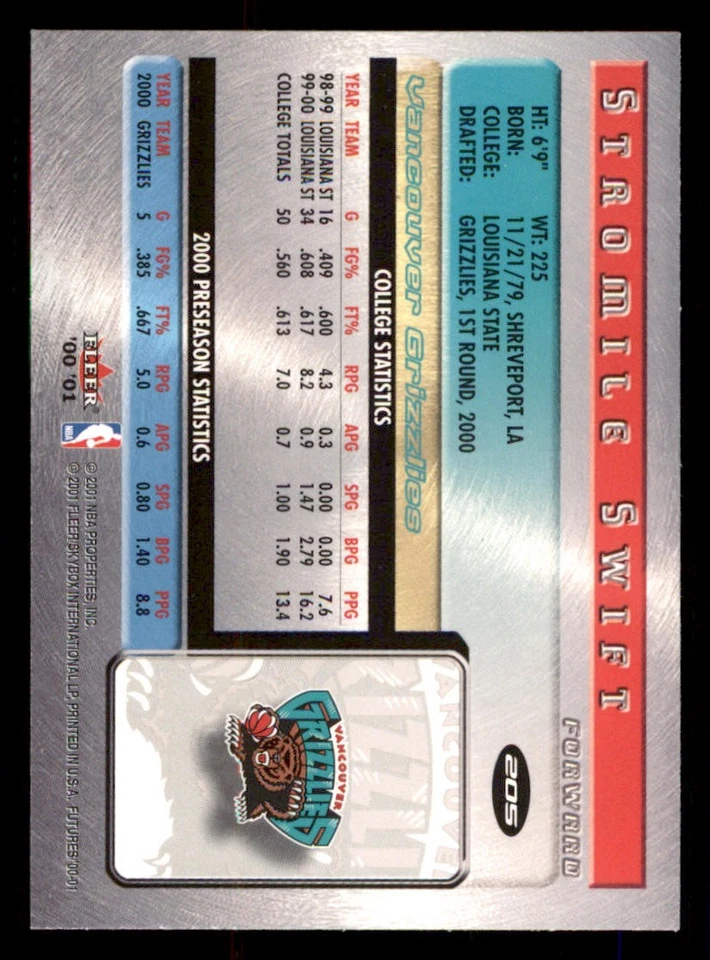 2000-01 Fleer Futures #205 Stromile Swift RC - Image 2 of 2
