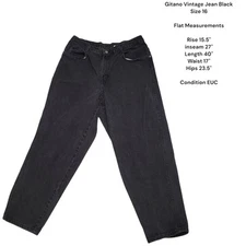 Vintage Gitano Jeans Sz 16 - 34" Waist Black Short Baggy Skinny Dark Wash Denim 