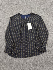 Amanda Uprichard Top Women Medium Nanette Navy Gold Geometric Texture Blouse NWT