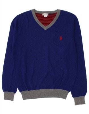 U.S. POLO ASSN. Jungen V-Ausschnitt Pullover Pulli 11-12 Jahre Blau Baumwolle NC03