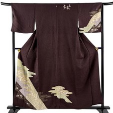JAPANESE KIMONO TSUKESAGE DARK BROWN 159.5cm 5 ft 3 in PURE SILK B0089
