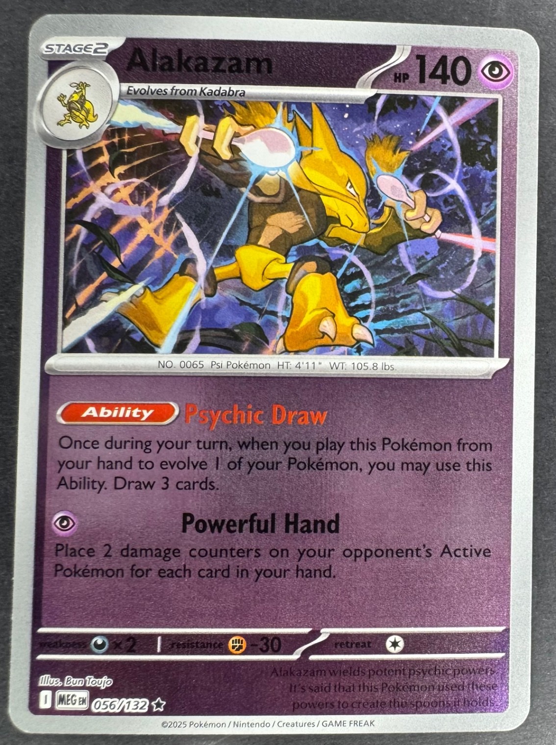 Pokémon Alakazam Rare Reverse Holo 056/132 NM ME01 Mega Evolution