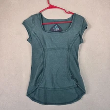 prAna Shirt Womens XS Green Scoop Neck Cap Sleeve Curved Hem Active Yoga Top