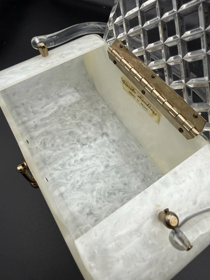 Vintage 1950s Lucite Box Purse Gold Accents Pearlized It’s A Beauty - Image 3 of 4