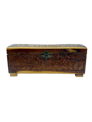 Vintage Cedar Wood Carved Trinket Box Mirrored