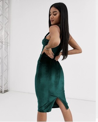 ASOS DESIGN Green Velvet Strappy Cupped Midi Dress Sweetheart Neck US 6 |  eBay