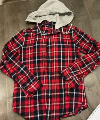 Pull&Bear Hooded Plaid Flannel Shirt Jacket (Detachable Hood)   Size Medium