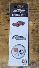 CHEVROLET GM Chevy Corvette 3 Epoxy Enamel Lapel Button Pin Set Licensed NEW