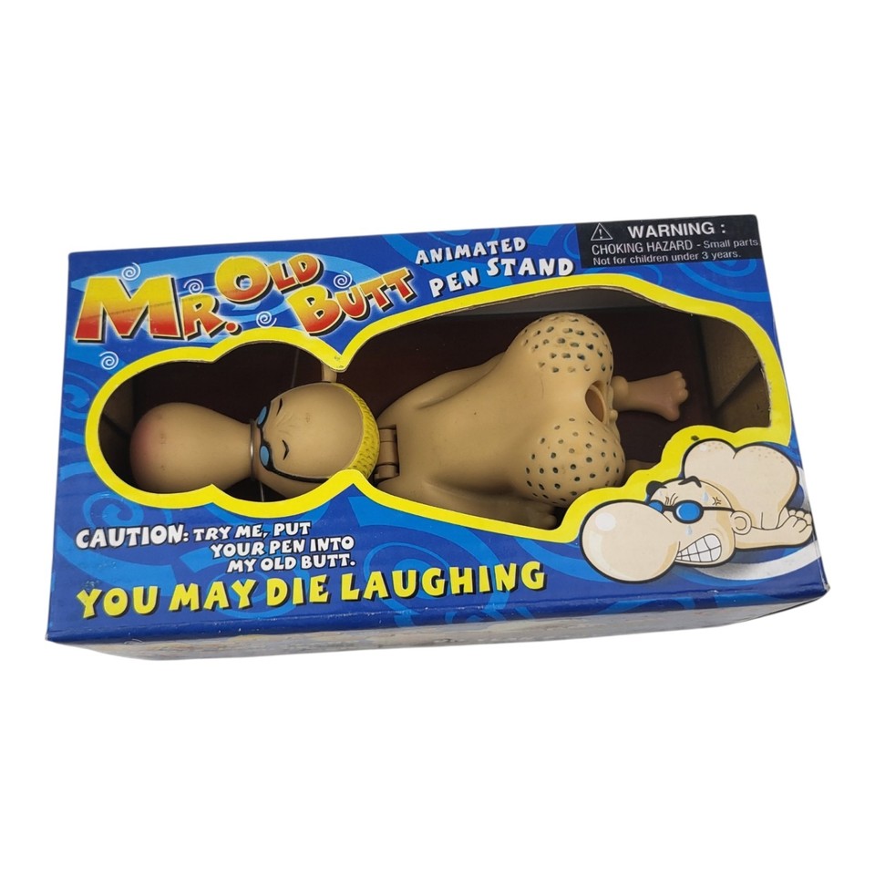 An animated, talking 'Mr. Old Butt' pen stand is the kind of absurd vintage desk novelty that instantly sparks a laugh and a story.