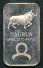 1970's Madison Mint "Taurus" Zodiac 1 OZ .999 Silver Art Bar