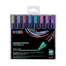 Posca PC5M/8METAL09 Marker Pens Box of 8 Assorted Colours