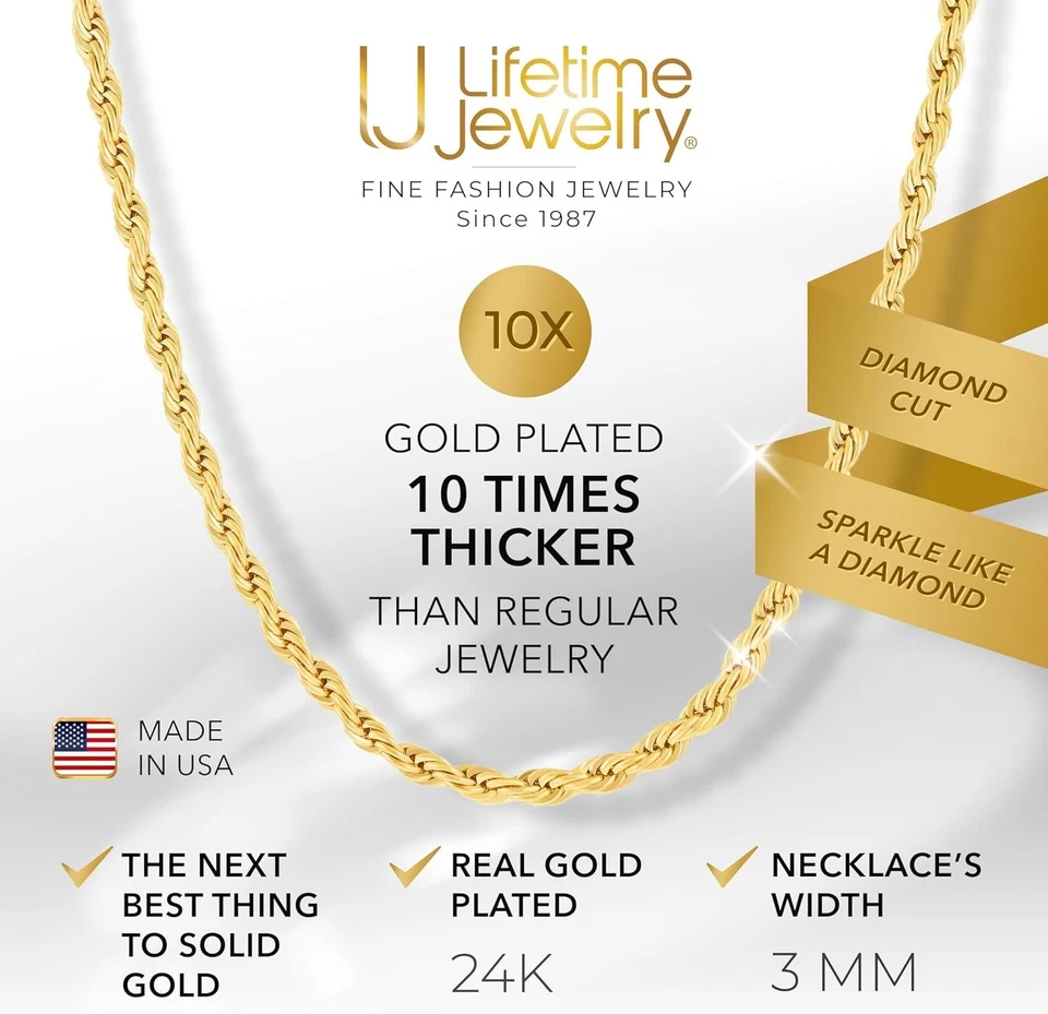 Versátil Collar Cuerda Oro 24K - Hombre y Mujer, Cadena Ajustable 14 a 36 Pulgadas Foto 4 de 4