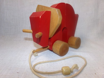 #ad Vintage Pull A Long Red Wooden Elephant Toy 8quot; Sigi Kid $19.99