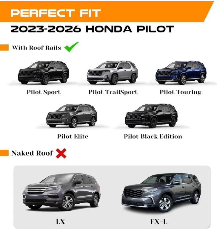 Запираемые поперечные штанги багажника на крышу 265 фунтов подходят для Honda Pilot 2023-2026 годов выпуска с Roof Ra - Изображение 2 из 4