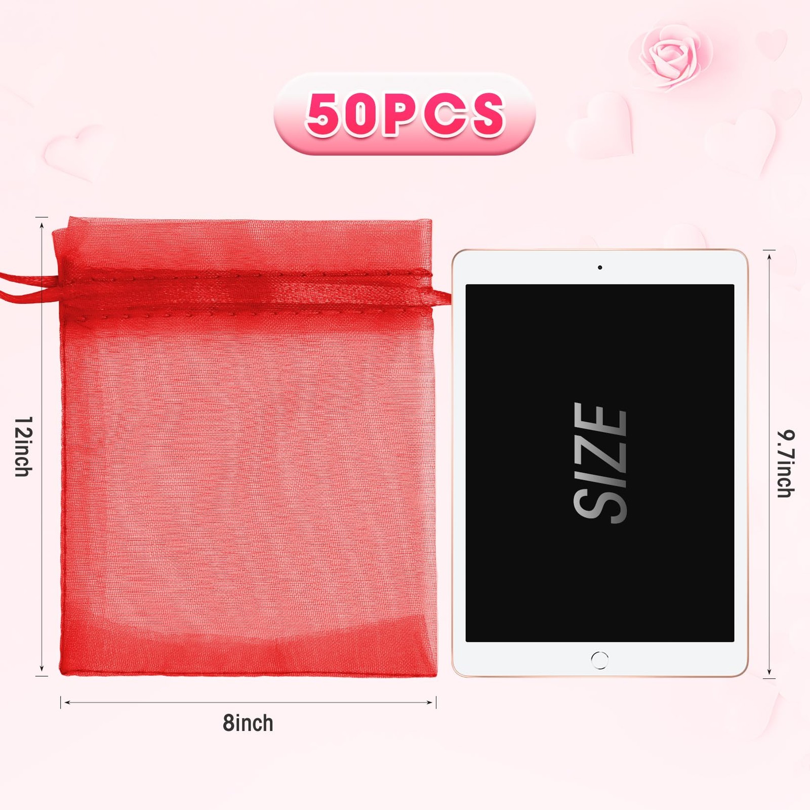 50 Pack Large Organza Bags 8x12 Inch Mesh Drawstring Gift Bags Jewelry Pouches