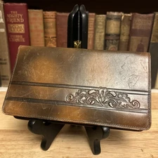 Vintage Geanuine Calf Leather Letter Bill Holder Billfold Wallet 1940-1950s