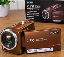VIDEO 2.7K QHD Handheld Camcorder 16x Digital Zoom 2.8in LCD LED Brown