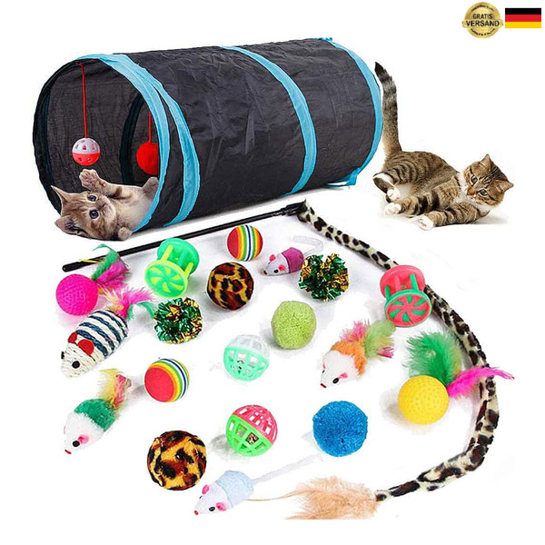 Katzentunnel Set 21 StüCk Interaktives Spielzeug KatzenbäLle Federspielzeug-image