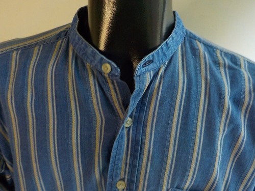 Camisa DOCKERS Indigo para hombre manga larga cuello con banda a rayas azul algodón talla L - Imagen 2 de 4