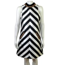 Mac Duggal Party Cocktail Sleeveless A-Line Mini Dress Black White Chevron sz 4