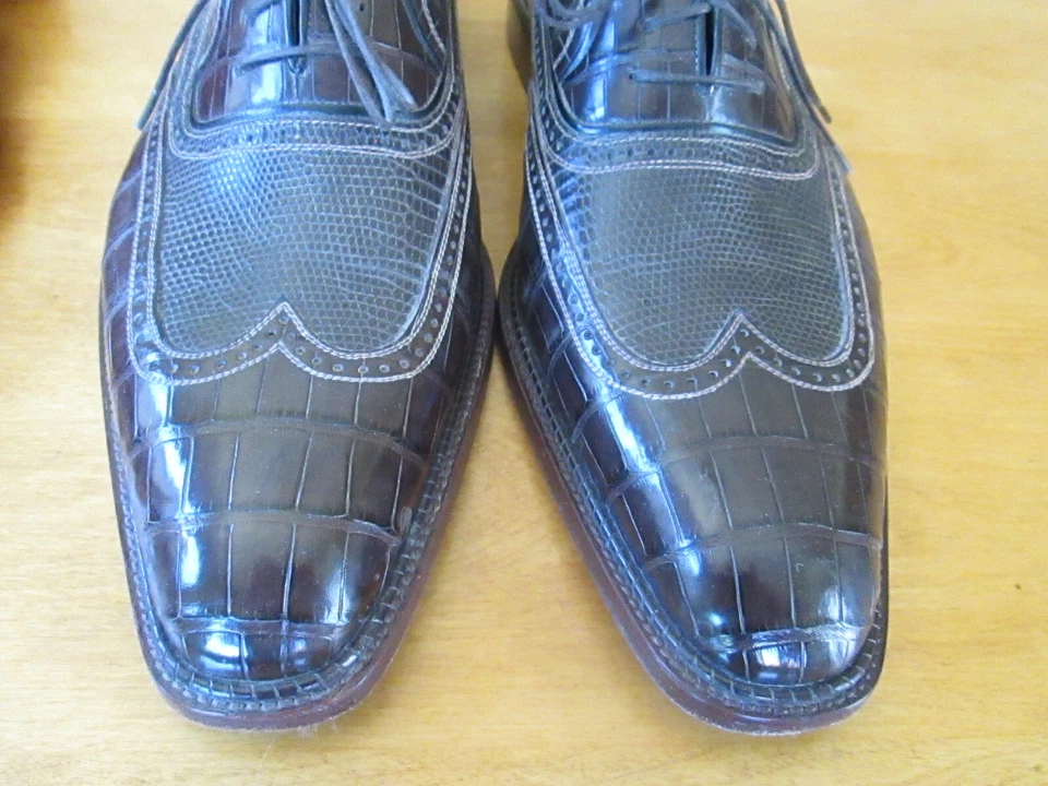 Men's a.testoni Black Label Exotic Skin CROCODILE WINGTIP Shoes 11 usa - Image 4 of 4