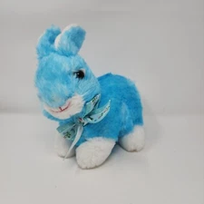 Hugfun Bunny Rabbit Blue Floral Bow Plush Soft Toy Stuffed Animal 7"