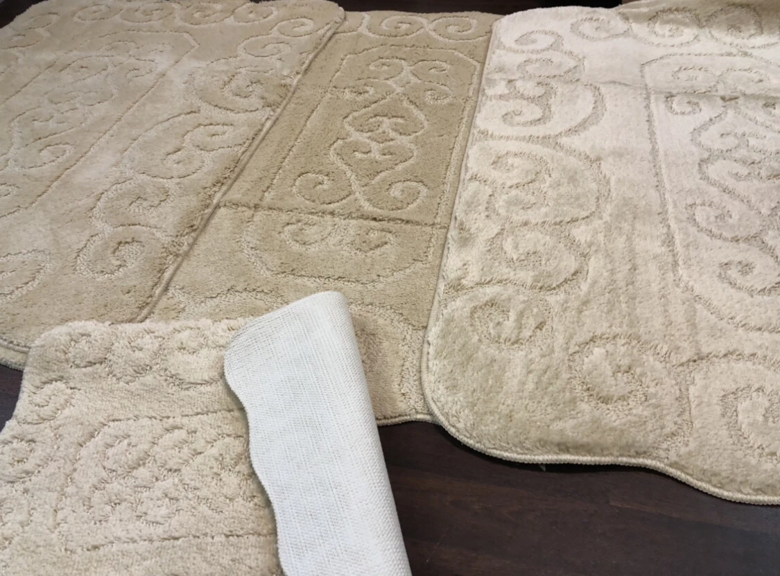 X ROMANY WASHABLE GYPSY MATS 4PC SET QUALITY NON SLIP BRIGHT CREAM RUGS THICK X