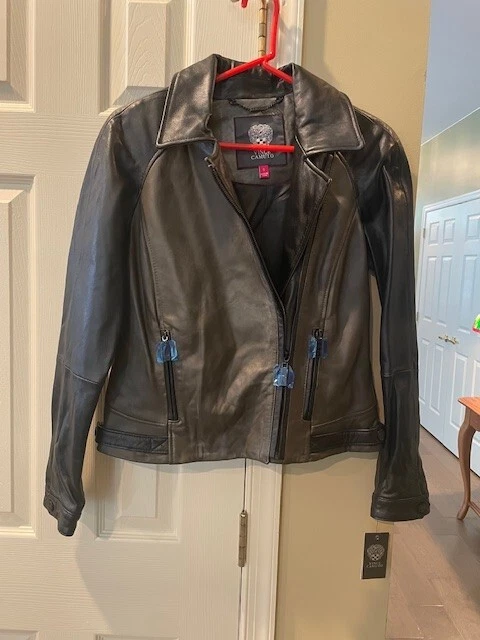 Vince Camuto 全新带标签 橄榄/黑色 100% 羊皮夹克 小号 柔软! — 第 2/4 张图片