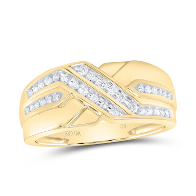 10kt Gelbgold Herren runder Diamant diagonaler zweireihiger Bandring 1/4 Kttw