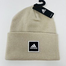Adidas Originals Cuffed Fold Beanie Alumina Beige w Logo Winter Hat Cap Toboggan