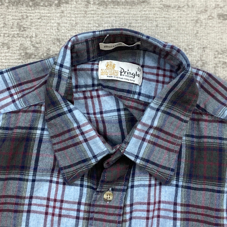 VTG Pringle Of Scotland Wool Button Shirt Large Blue Tartan Mackinaw Shacket 90s - Image 3 of 4