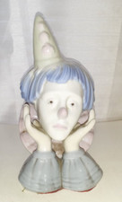 Vintage Porcelain Sad Face Clown Head Figurine, 7" Tall