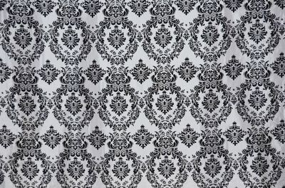 TAFFETA DAMASK VELVET FLOCKED WHITE/BLACK  BY YARD