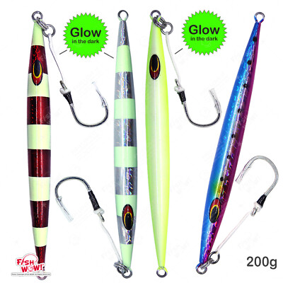 Fish WOW! Fast Fall Jig 200g/7oz - Vertical Streaker With Glow Stripes For Deep Drop Fishing