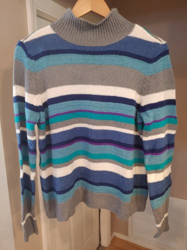 Chaps by Ralph Lauren Women's Gray, Blue, and Green Stripe Longsleeve Sweater PL - 第 1/4 張圖片