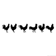 Six Roosters In Row - Decal Sticker - Multiple Colors Sizes - ebn7061