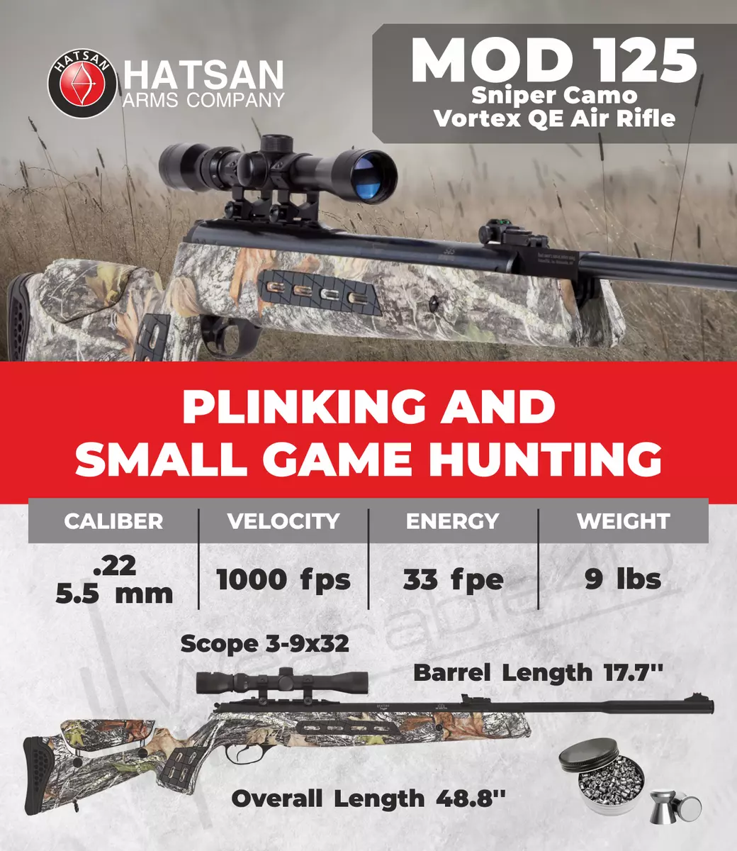 Hatsan MOD 125 Sniper Camo Vortex QE .22 Caliber Air Rifle with Pellets  Bundle