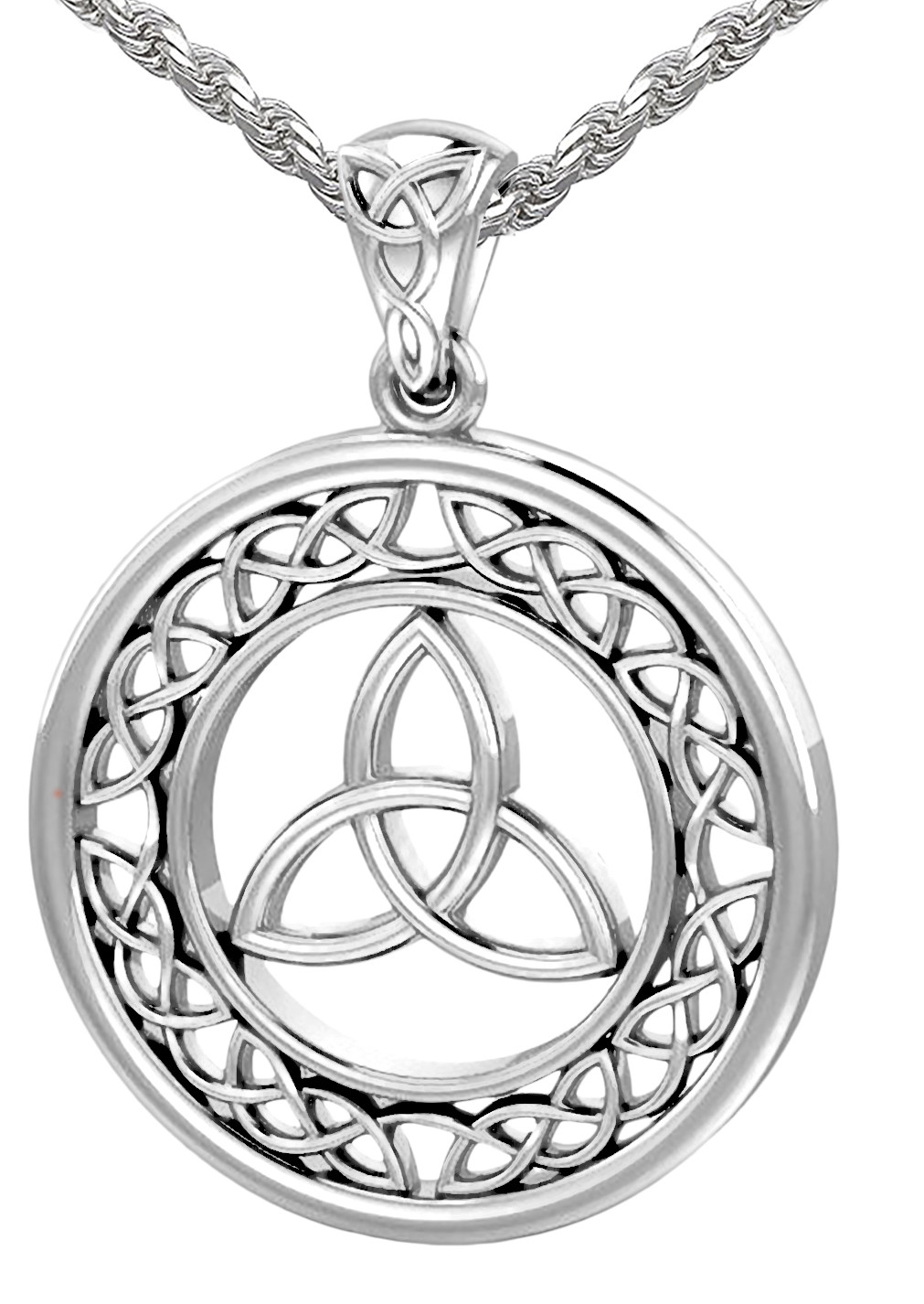 New Round 0.925 Sterling Silver Irish Celtic Trinity Love Knot Pendant ...