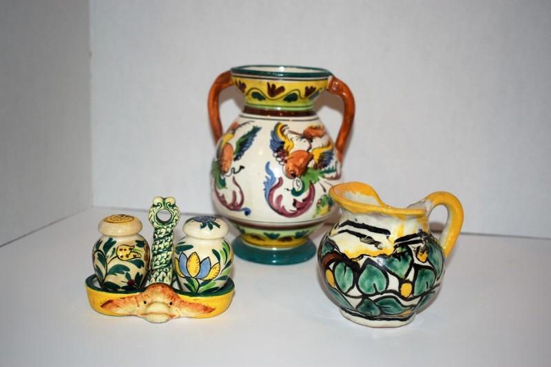Vintage Salt & Pepper Shakers with holder and Creamer and Vase,
