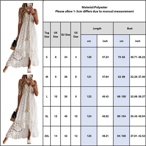 Reino Unido Mujeres Floral Encaje Verano Maxi Vestido Damas Suelto Vacaciones Solero Vestido de Playa - Imagen 9 de 13