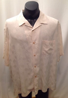 NAT NAST Silk XL Cream Ivory Golf Theme Ball Short Sleeve Buttondown Shirt
