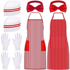 8Pcs 1950s Waiter Costume Kit, Circus Soda Jerk Red and White