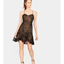 Halston Heritage Soutache A-line Mini Dress Black Embroidered